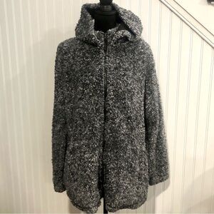 SANTA FE APPAREL Womens Black Full Zip 3/4 Length Hooded Sherpa Teddy Jacket XXL